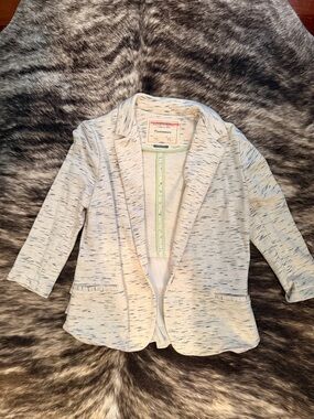 Anthropologie Cream Knit Open-Front Blazer with Navy Fleck